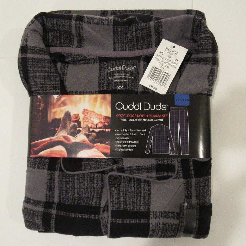 NEW $40 MEN'S 2-PIECE FLANNEL PAJAMA SET BY CUDDL DUDS SIZE XXL (2XL)